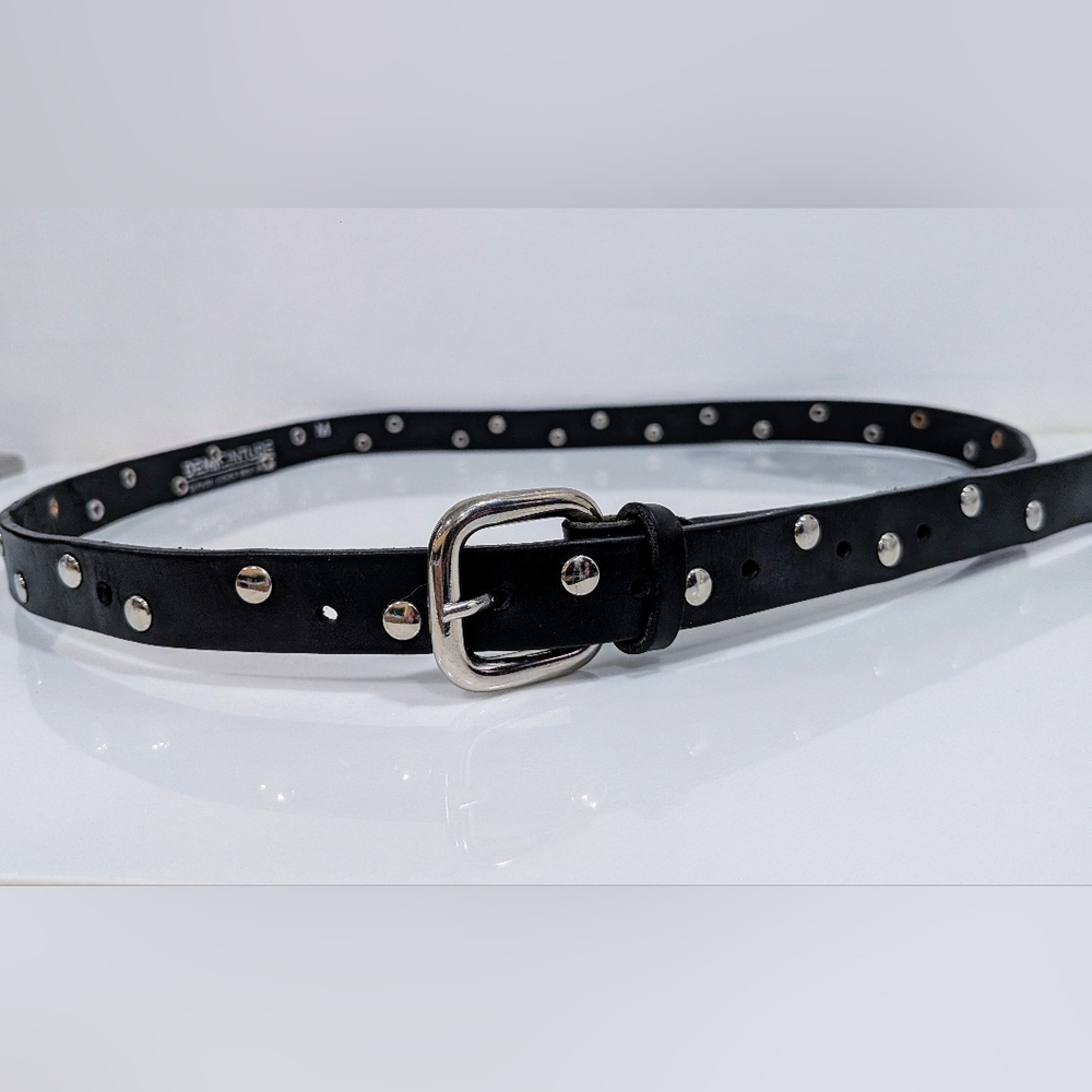 DemiCinture Black Leather Belt With Metal Studs